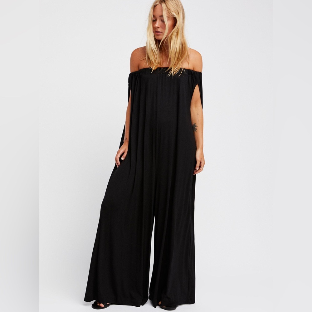 FREE PEOPLE FP Beach Mexicali Maxi Off-The-Shoulder Onesie Black Size XS
